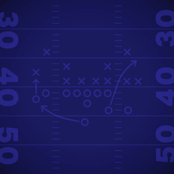 Football Field Play Call Lines Background Dark football field sports play diagram background design. pics for football graphics stock illustrations
