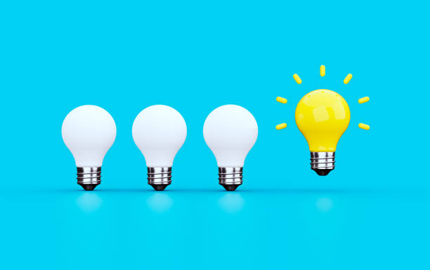 istock 3d Shiny White and Yellow Light Bulb Icon Symbol Creative Concept Idea, On Blue Background 3d Illustration 1889849149