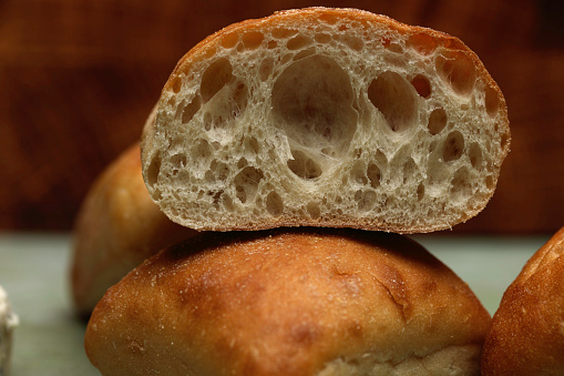 Close up of fresh baked ciabatta rolls