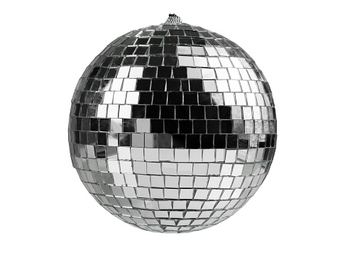 silver disco ball , holiday props, isolated on a white background