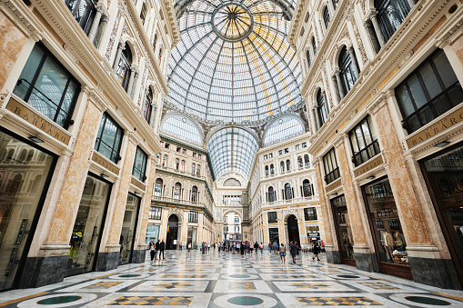 Naples, Italy - October 31 2023: Interior view of Galleria Umberto I, a public shopping gallery in Naples, Italy. Built between 1887-1890