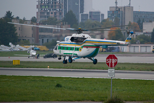 State Border Guard Service of Ukraine Mil Mi-8 helicopter taking off from Lviv Airport