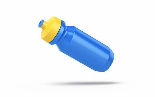 3d Render Realistic Yellow Blue Sports Water Bottle, Can be used for fitness, sport, exercise, yoga, health concept, Object + Shadow Clipping Path