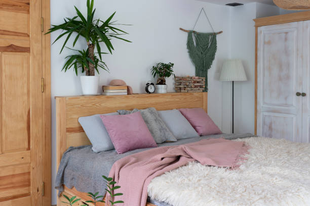 istock Architecture indoors. Boho bedroom in a cottage. Home interior. 1890066902