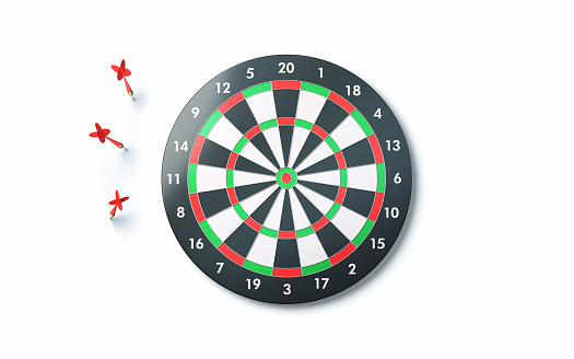 Two Darts in the center of the target dartboard on a colorful background