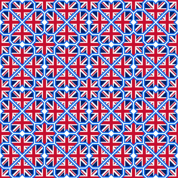 Vector illustration of stars and hearts pattern of united kingdom flag. vector illustration