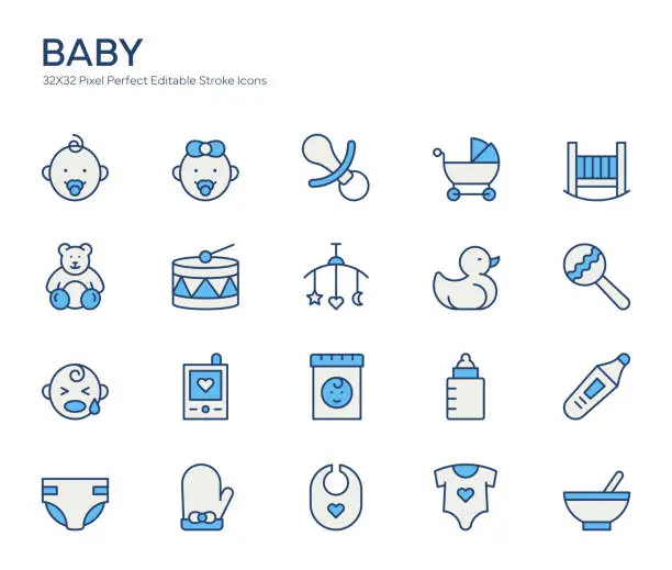 Vector illustration of Baby Colorful Line Icons