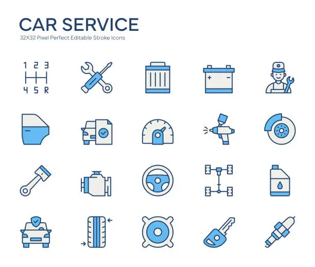 Vector illustration of Car Service Colorful Line Icons