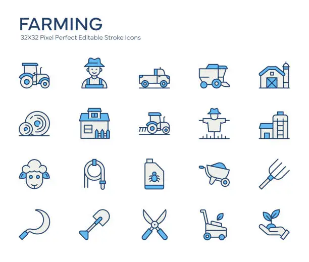 Vector illustration of Farming and Agriculture Colorful Line Icons