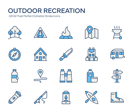 Outdoor Recreation Colorful Line Icons