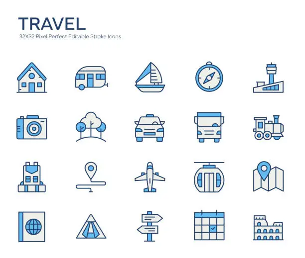 Vector illustration of Travel Colorful Line Icons