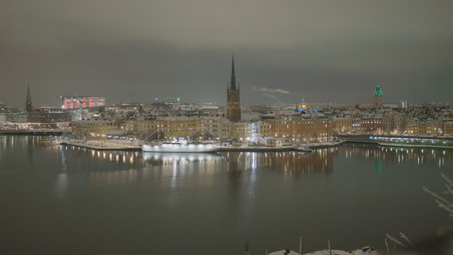 View to Riddarholmen, a small islet in the central part of Stockholm, Sweden in a winter night