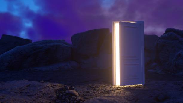 istock The door open and a bright orange light fills the space 1890364191