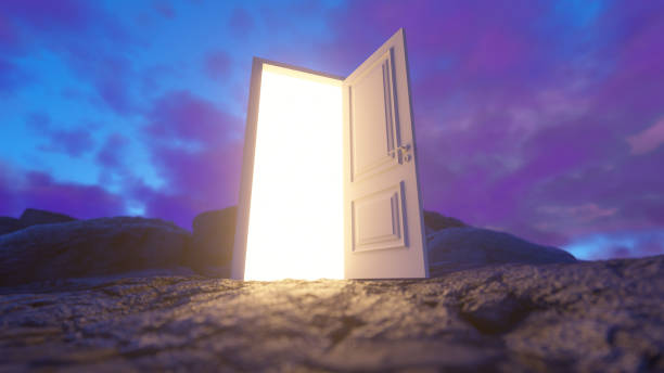 istock The door open and a bright orange light fills the space 1890364705