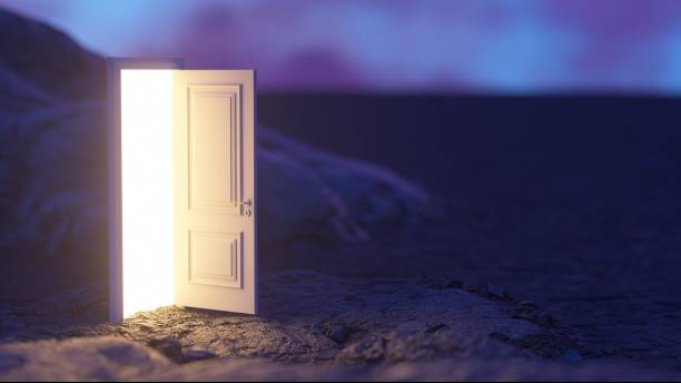 istock The door open and a bright orange light fills the space 1890366812