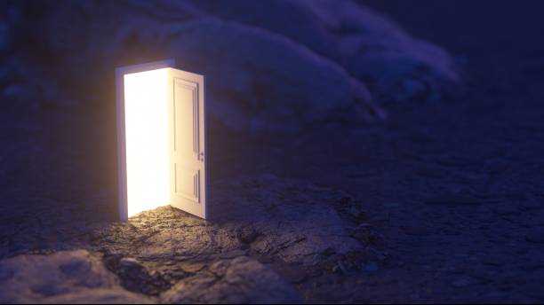 istock The door open and a bright orange light fills the space 1890368377