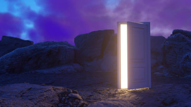 istock The door open and a bright orange light fills the space 1890372568