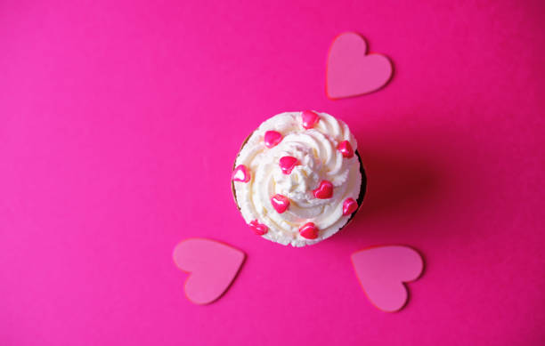 Red velvet cupcake with cream cheese for Valentine's day. toning