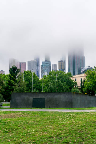 skyscraper in fog melbourne city