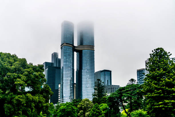 skyscraper in fog melbourne city