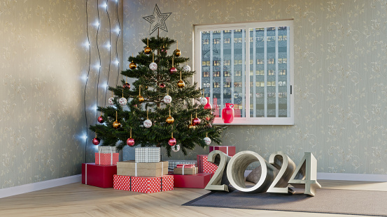 3d rendering, christmas tree home decor 2024