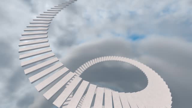 White staircase against the background of a beautiful sky