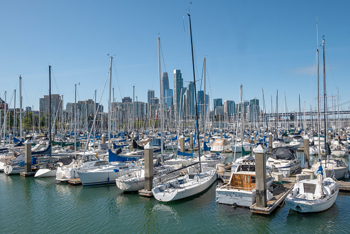 Sailboats in San Francisco Bay in San Francisco, California.