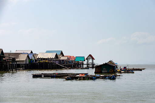 Old Town, Koh Lanta, Thailand - April 25, 2016: Traditional Fishing Stilt House Over Water  House