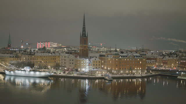 View to Riddarholmen, a small islet in the central part of Stockholm, Sweden in a winter night