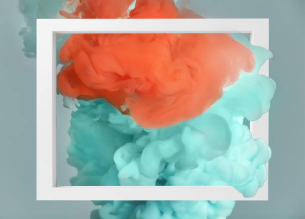 istock Splashes of colorful ink and frame on grey background 1890518098