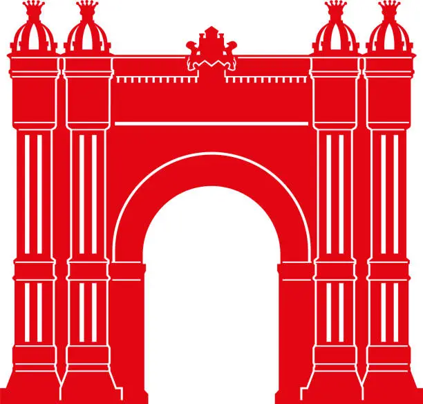 Vector illustration of Simple red flat silhouette of the ARC DE TRIOMPHE DE L'ÉTOILE, PARIS
