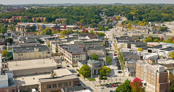Aerial shot of Waukesha in Waukesha County, Wisconsin, on a clear day in Fall.\n\nAuthorization was obtained from the FAA for this operation in restricted airspace.
