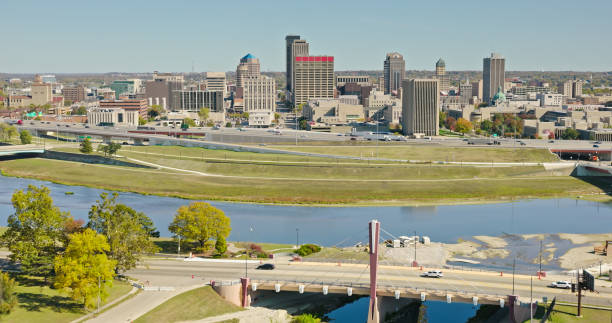 istock Downtown Dayton Skyline above Interstate 75 on Clear Day in Fall - Drone Shot 1890649534