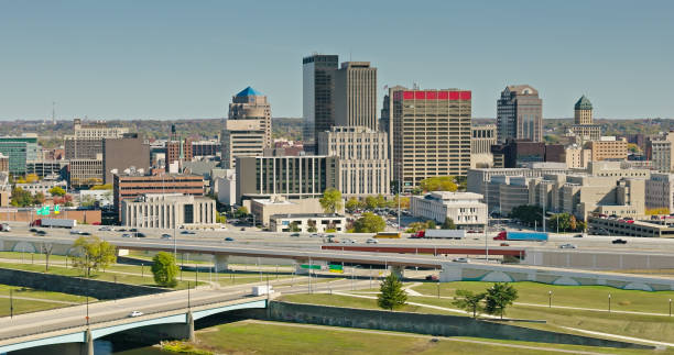 istock Dayton, Ohio Skyline and Interstate 75 on Clear Day - Drone View 1890649535