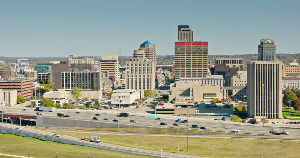 istock Dayton, Ohio Skyline and Interstate 75 on Clear Day - Aerial View 1890649536
