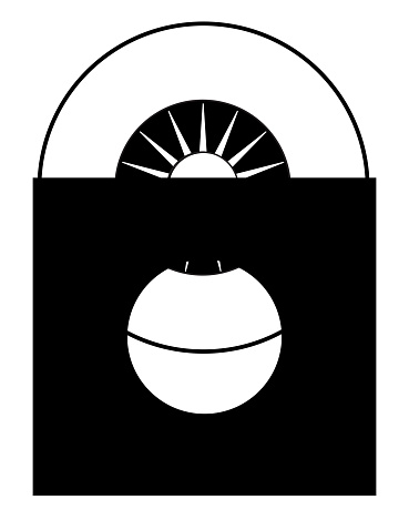 Vector illustration of a black and white 45 rpm record and sleeve on a white background.