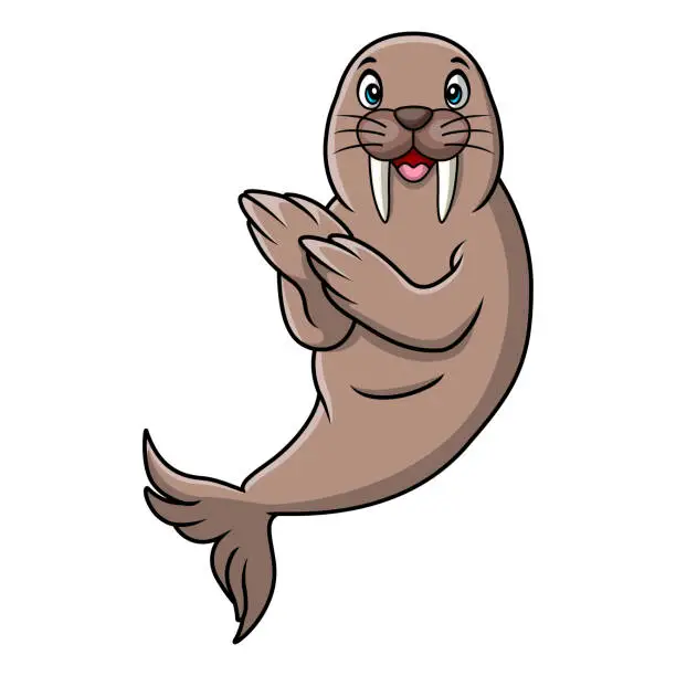 Vector illustration of Cute walrus cartoon on white background