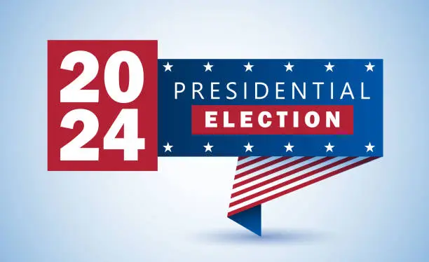 Vector illustration of Vote. Every voice matters. Vector banner template for US presidential election. Election day. Usa debate of president voting 2024. Election voting poster. Vote 2024 in USA, banner design