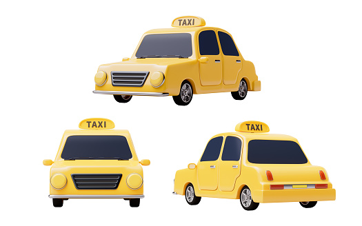 3D cartoon style taxi car, 3d rendering. 3D illustration.