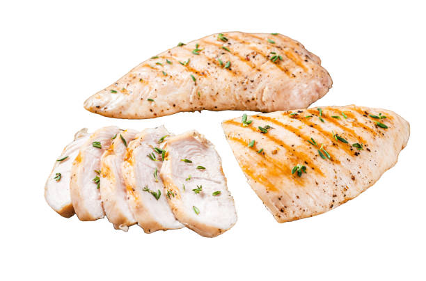 istock Grilled Turkey breast fillet steak.  Isolated on white background, top view. 1890906313