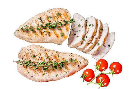 Grilled Boneless Chicken breast, isolated on white.