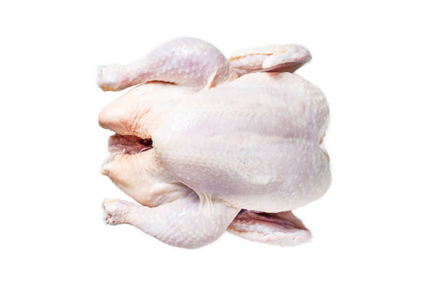 istock Raw free range whole chicken  Isolated on white background, top view. 1890906901