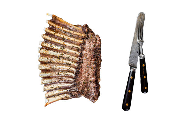 istock BBQ Grilled rack of Lamb mutton Ribs Chops  Isolated on white background, top view. 1890909195