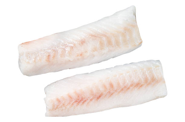 istock Raw cod loin fillet fish Isolated on white background, top view. 1890909728