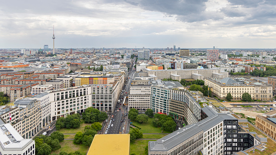 Berlin, Germany - July 24, 2023: Aerial view of Berlin with TV tower and Berliner cathedral in Germany Europe.