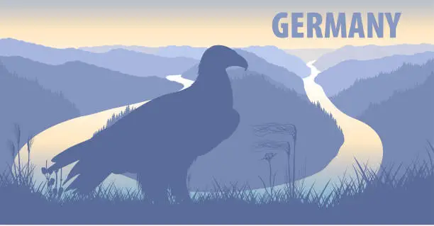Vector illustration of vector panorama of Germany with   Eagle near Saarschleife