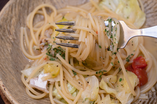 A close-up of the last pasta dish made at acqua pazza.