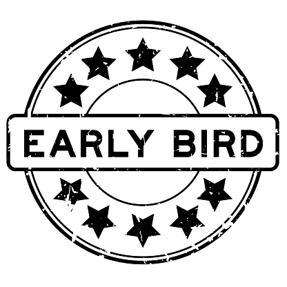Grunge black early bird word round rubber seal stamp on white background