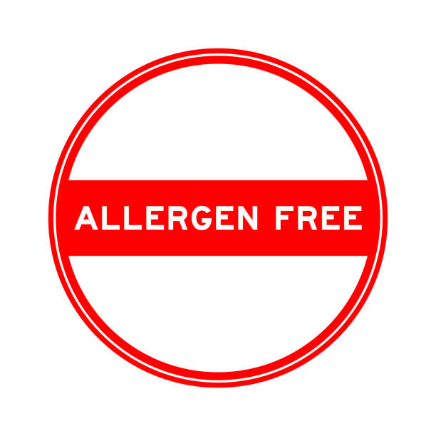 istock Red color round seal sticker in word allergen free on white background 1890954772