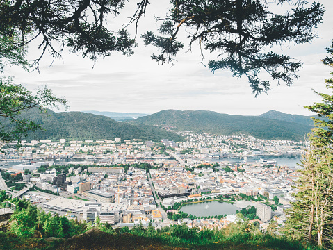 Building in city and view of nature, urban environment concept. Norway.